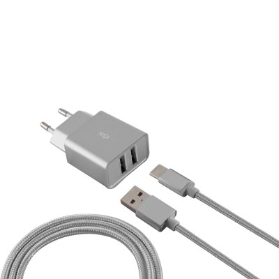 CHARGEUR SECTEUR KSIX 2 USB BXCD2U2MP /  SILVER - agorav1.pi2r-dev.tech