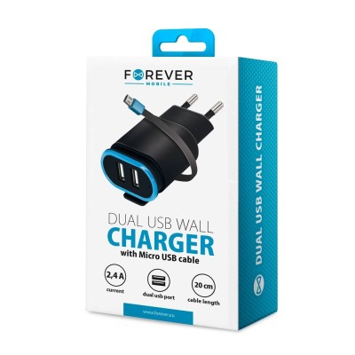 Chargeur smartphone Forever TC-02 2xUSB 2.4A micro-USB noire - Agor...