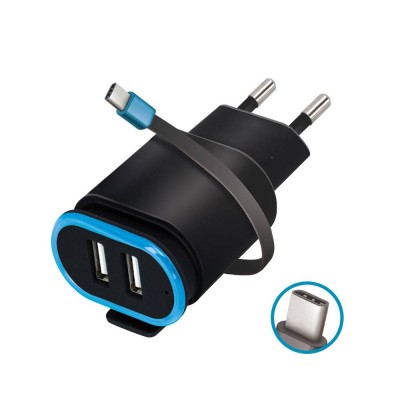 Chargeur smartphone Forever TC-02 2xUSB 2.4A type-C noire - Agora I...