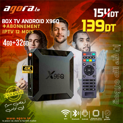 BOX TV ANDROID X96Q 4GO 32GO NOIR + ABONNEMENT IPTV 12 MOIS