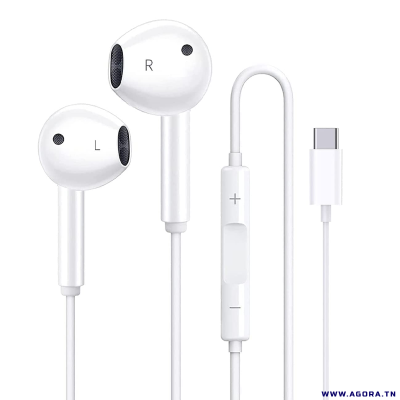 OREILLETTE FILAIRE TYPE-C BR09 BLANC | agorav1.pi2r-dev.tech