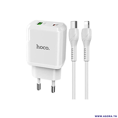 CHARGEUR HOCO N5 2 PORTS TYPE-C VERS LIGHTNING | BLANC | agorav1.pi2r-dev.tech