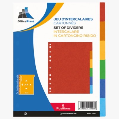 JEU DE 6 INTERCALAIRES OFFICE PLAST PP A4 / ASSORTIS