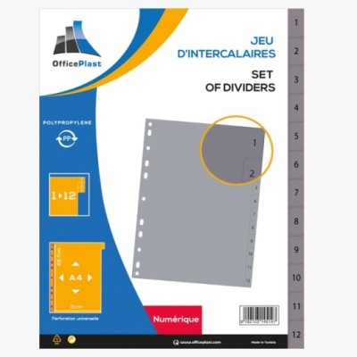 JEU DE 12 INTERCALAIRES NUMERIQUE PURPLE PP -  A4  - GRIS | agorav1.pi2r-dev.tech